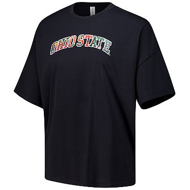 Women's Lusso Black Ohio State Buckeyes Floral Applique T-Shirt