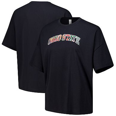 Women's Lusso Black Ohio State Buckeyes Floral Applique T-Shirt