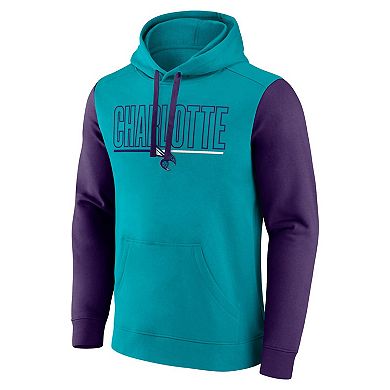 Men's Teal Charlotte Hornets Outline Colorblock Pullover Hoodie