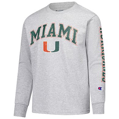Youth Champion Gray Miami Hurricanes Distressed Arch Over Logo Long Sleeve T-Shirt