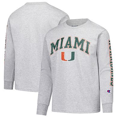 Youth Champion Gray Miami Hurricanes Distressed Arch Over Logo Long Sleeve T-Shirt