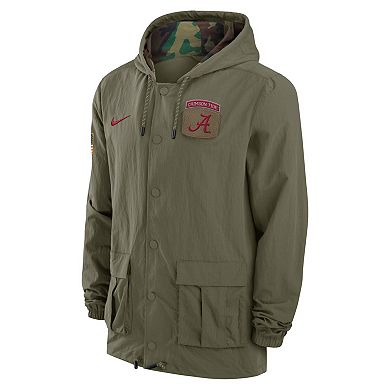 Men's Nike Olive Alabama Crimson Tide 2024 Military Appreciation Full-Snap Hoodie Military Jacket