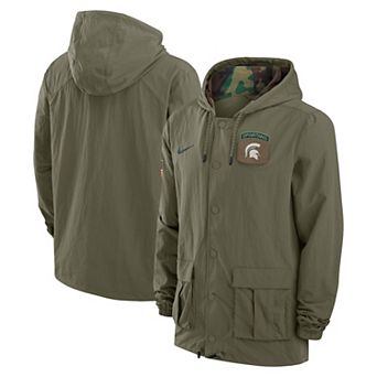 Men's Nike Olive Michigan State Spartans 2024 Military Appreciation Full-Snap Hoodie Military Jacket