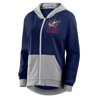 Women's Navy Columbus Blue Jackets Hit It French Terry Full-Zip Hoodie