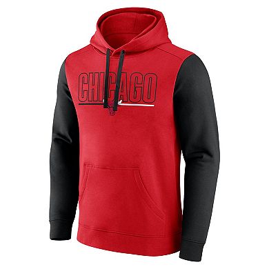 Men's Red Chicago Bulls Outline Colorblock Pullover Hoodie