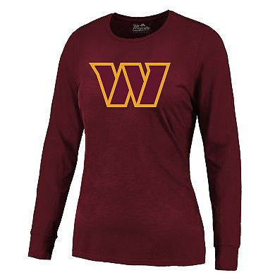 Women's Majestic Threads Jayden Daniels Burgundy Washington Commanders Player Name & Number Long Sleeve T-Shirt