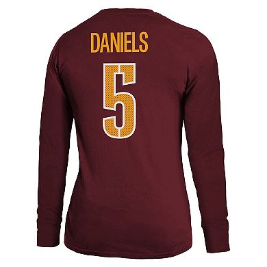 Women's Majestic Threads Jayden Daniels Burgundy Washington Commanders Player Name & Number Long Sleeve T-Shirt