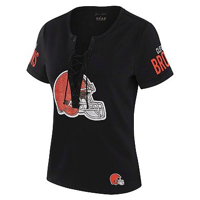 Women's WEAR by Erin Andrews x Gracie Hunt Black Cleveland Browns Draft Me Lace-Up T-Shirt