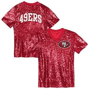 Youth Scarlet San Francisco 49ers Wordmark Sequin V-Neck Top