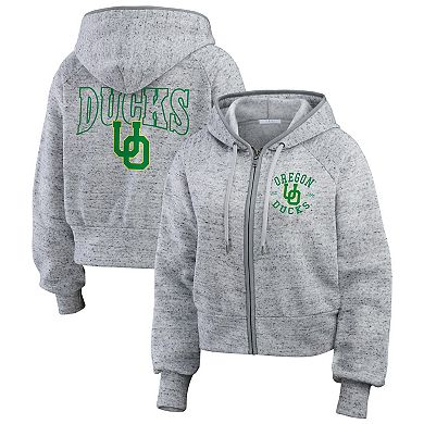 Women's WEAR by Erin Andrews Heather Gray Oregon Ducks Wear Speckle Double-Hit Raglan Full-Zip Hoodie