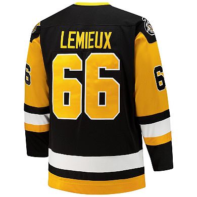 Mitchell & Ness Herren-T-Shirt mit Mario Lemieux-Logo, Pittsburgh Penguins, Schwarz, Übergröße, Name & Nummer