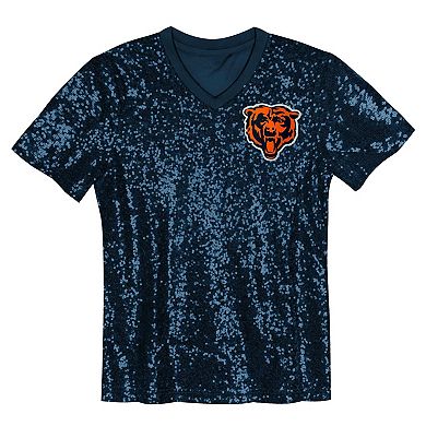 Girls Youth Navy Chicago Bears Wordmark Sequin V-Neck Top