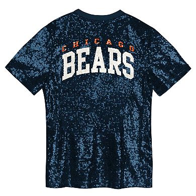 Girls Youth Navy Chicago Bears Wordmark Sequin V-Neck Top