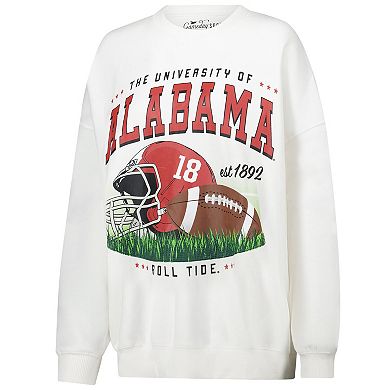 Women's White Alabama Crimson Tide Oversized Football Crewneck Sweatshirt