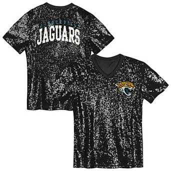 Youth Teal Jacksonville Jaguars Wordmark Sequin V-Neck Top