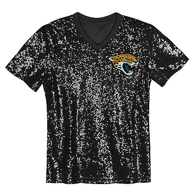 Youth Teal Jacksonville Jaguars Wordmark Sequin V-Neck Top