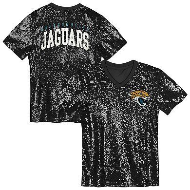 Youth Teal Jacksonville Jaguars Wordmark Sequin V-Neck Top