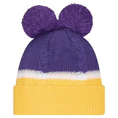 Women's New Era Purple Minnesota Vikings Double Bubble Cuffed Knit Hat with Poms