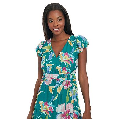 Women's London Times V-Neck Elastic Waist Maxi Dress