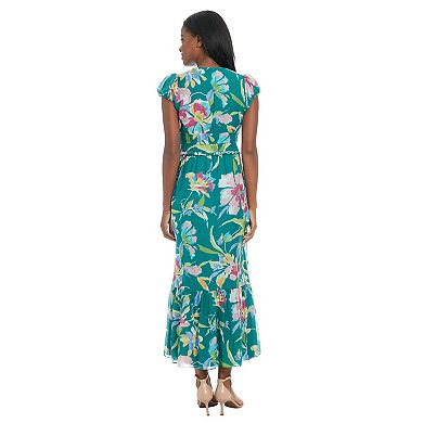 Women's London Times V-Neck Elastic Waist Maxi Dress
