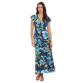 Women's London Times V-Neck Elastic Waist Maxi Dress