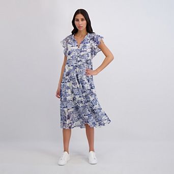 Women's London Times Flutter Sleeve Swing Dress