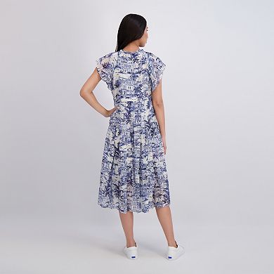 Women's London Times Flutter Sleeve Swing Dress