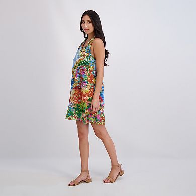 Women's London Times Ruffle Neck Cutout Neckline A-Line Dress
