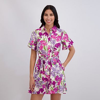 Women's London Times Flutter Sleeve Shirt Dress