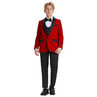 Big Boys 8-20 Christmas Deluxe Velvet 5 pc Suit Set with Dress Shirt and Bowtie