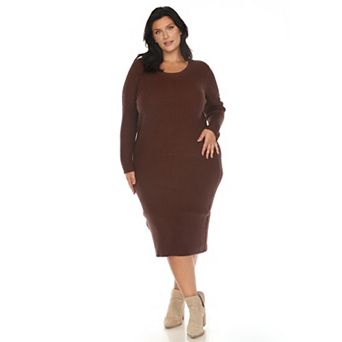Plus Size Long Sleeve Rib Midi Sweater Dress