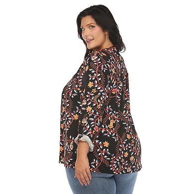 Plus Size Paisley Button Front Tunic Top