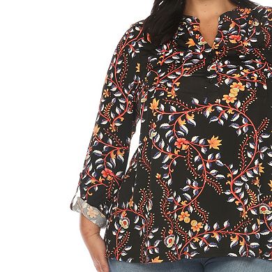 Plus Size Paisley Button Front Tunic Top