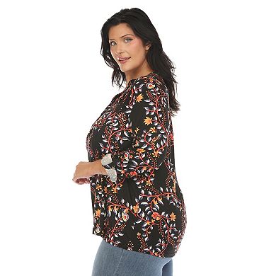 Plus Size Paisley Button Front Tunic Top
