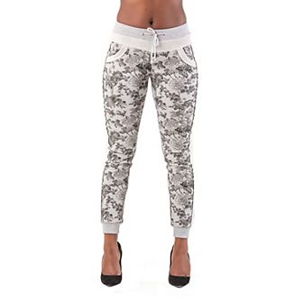 Women's Curvy Fit French Terry Floral Printed Jogger Pants