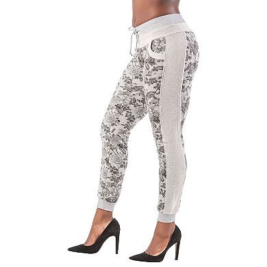 Women's Curvy Fit French Terry Floral Printed Jogger Pants