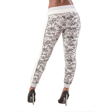 Women's Curvy Fit French Terry Floral Printed Jogger Pants