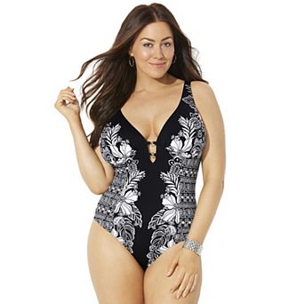 Swimsuits for All Women's V-Neck Ring One Piece Swimsuit