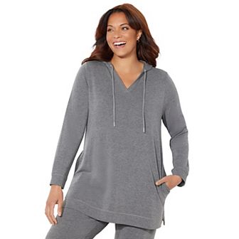 Catherines Women's Plus Size Cloud Knit French Terry Classic Hoodie Tunic