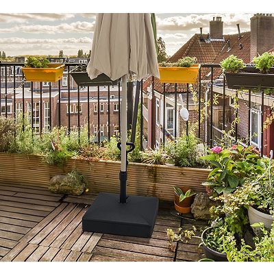 fillable patio umbrella stand Outsunny Base Holder, Heavy Duty Outdoor Umbrella Base, Filled Up to 66lbs with Stand or 55lbs with Water for Garden, Poolside, B WIDE APPLICATION Outsunny 48 Lb Water-Fillable Patio