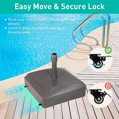 AOODOR Patio Umbrella Base With Wheels, Heavy Duty Fillable Market Umbrella Stand - Black/Brown