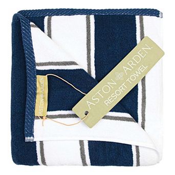 Aston & Arden Luxury Pinstripe Beach Towel, Soft Ring Spun Cotton, 35x70