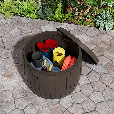 Deck Box Round, Resin, 27 Gallons Brown