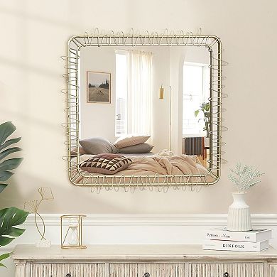 LuxenHome Gold Metal Frame 30.2-in Square Accent Wall Mirror