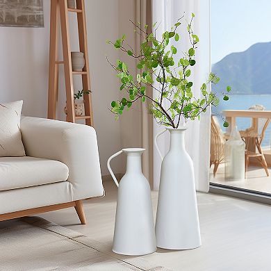 LuxenHome 2-pc White Iron Metal Pitcher Vase Set