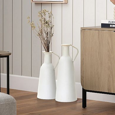 LuxenHome 2-pc White Iron Metal Pitcher Vase Set