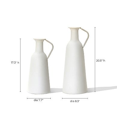 LuxenHome 2-pc White Iron Metal Pitcher Vase Set