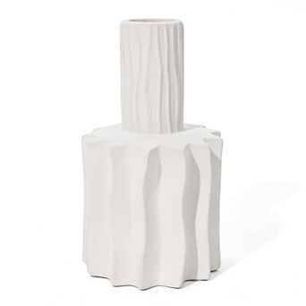 LuxenHome White Fluted 11.8-inch Tall Stoneware Table Vase