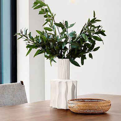 LuxenHome White Fluted 11.8-inch Tall Stoneware Table Vase
