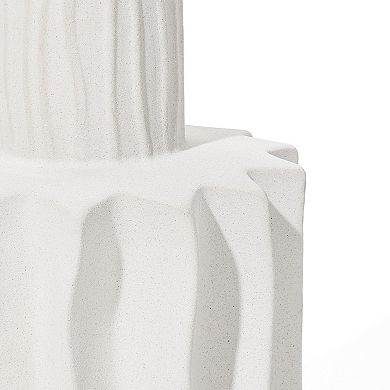LuxenHome White Fluted 11.8-inch Tall Stoneware Table Vase